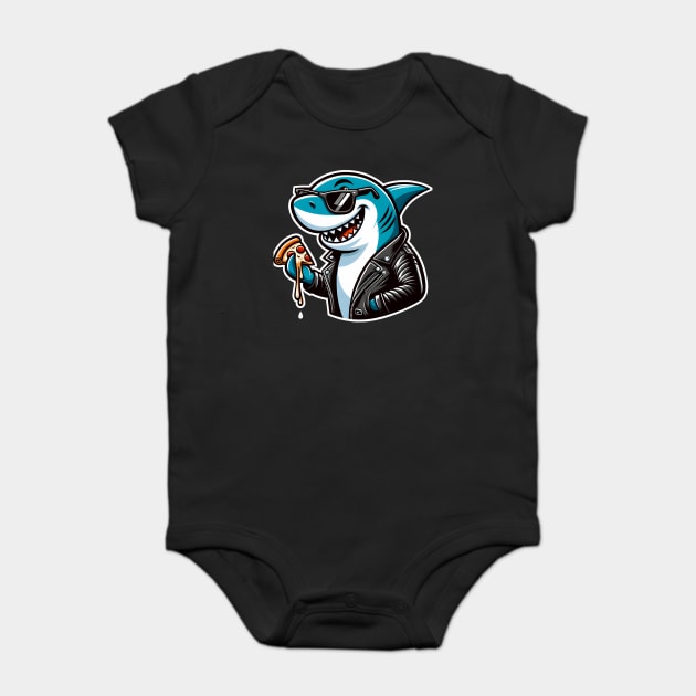 Funny Shark with Pizza, Pizza Lover Baby Bodysuit by logiamerch